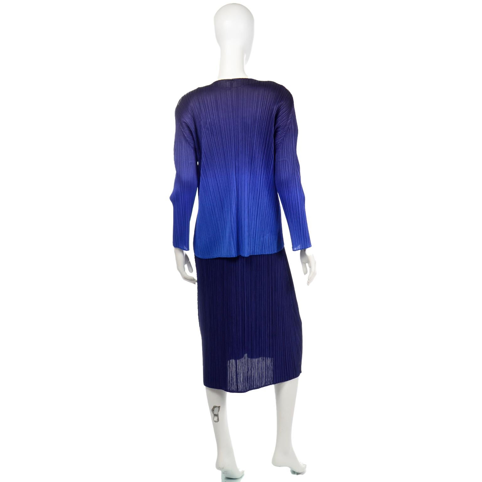 Women's Issey Miyake Pleats Please Blue Dress & Ombre Jacket Outfit