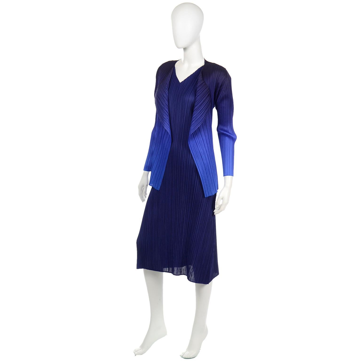 Issey Miyake Pleats Please Blue Dress & Ombre Jacket Outfit 2