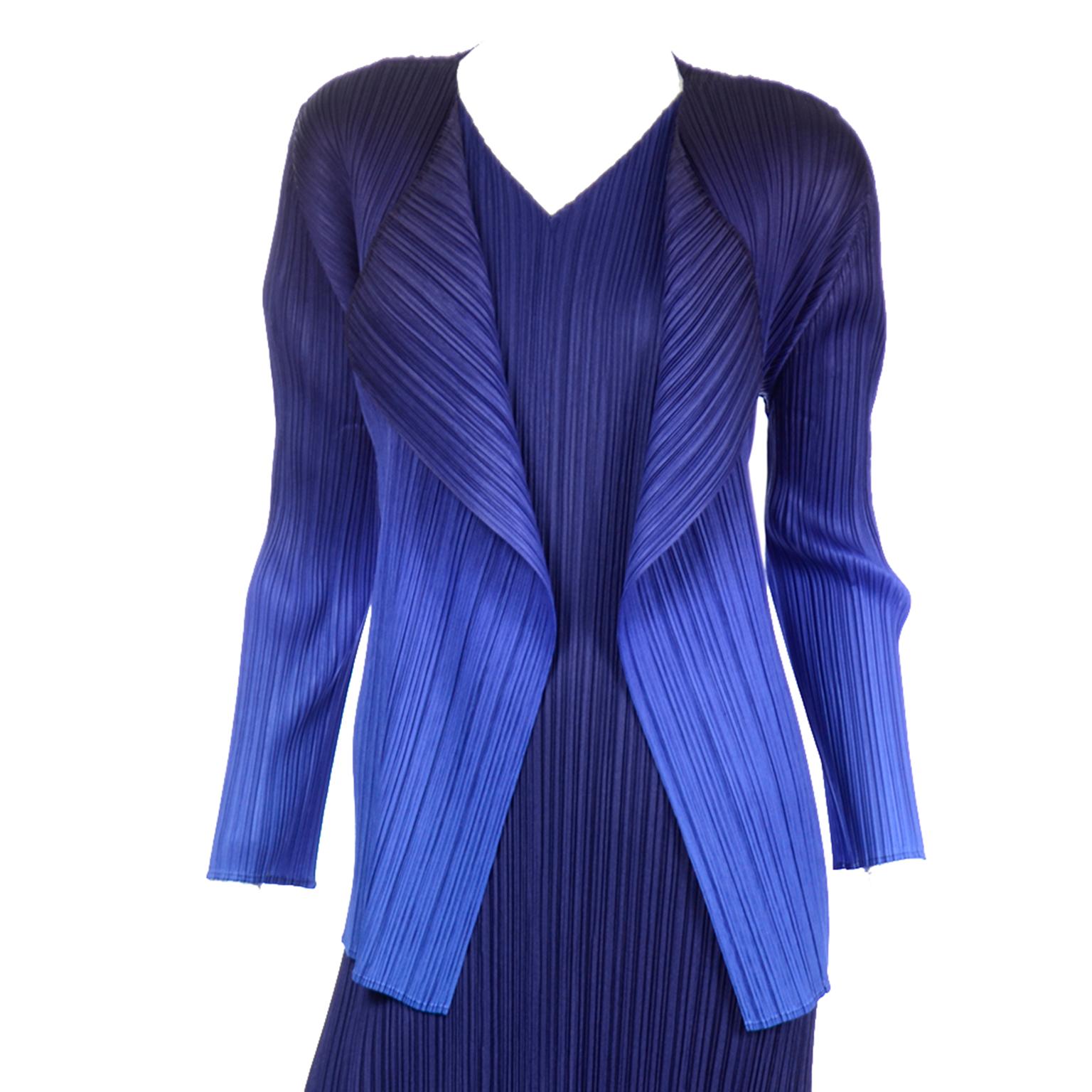 Issey Miyake Pleats Please Blue Dress & Ombre Jacket Outfit 3