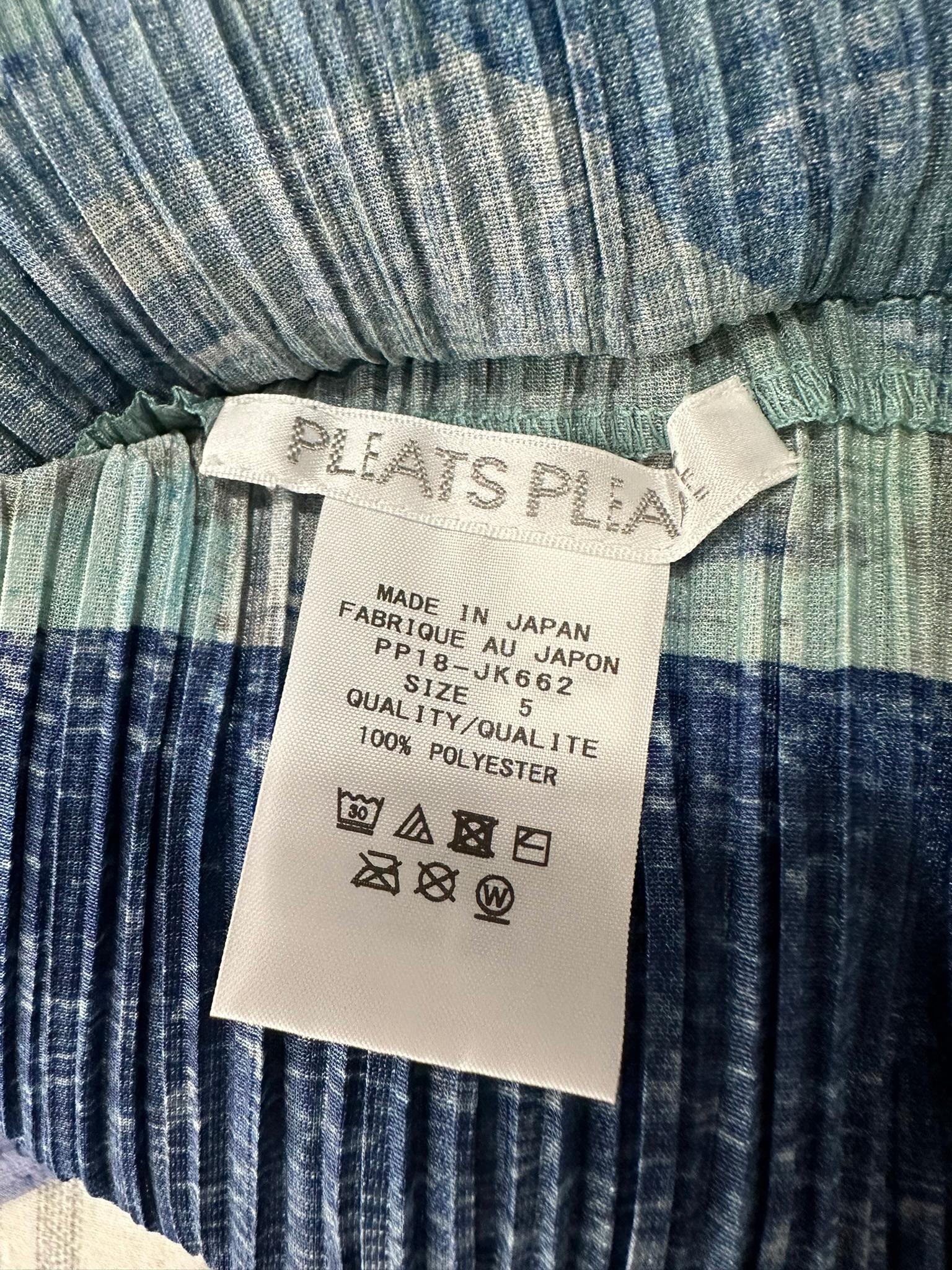 Issey Miyake Pleats Please Azul Gris Modernista Top de manga larga 5 en venta 8