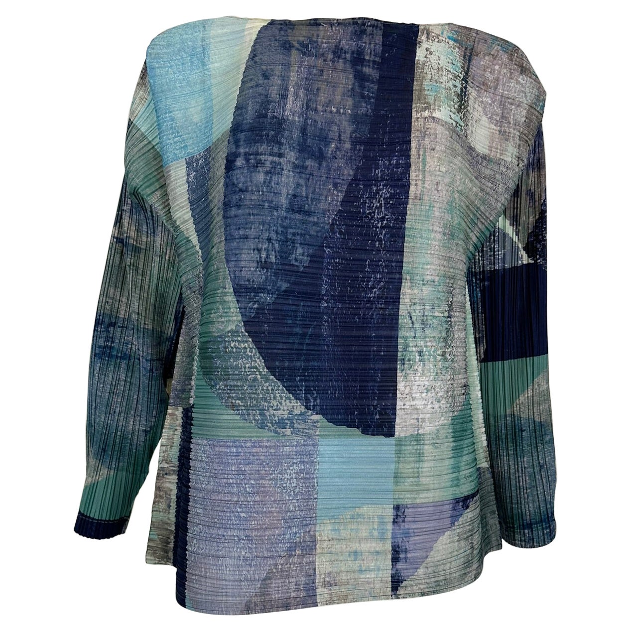 Issey Miyake - Pleats Please - Top à manches longues bleu gris moderniste 5 en vente
