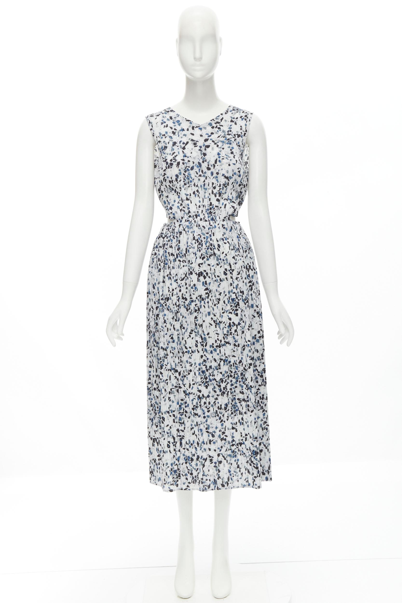 ISSEY MIYAKE PLEATS PLEASE blue grey speckle print backless plisse dress Sz.3 L 3