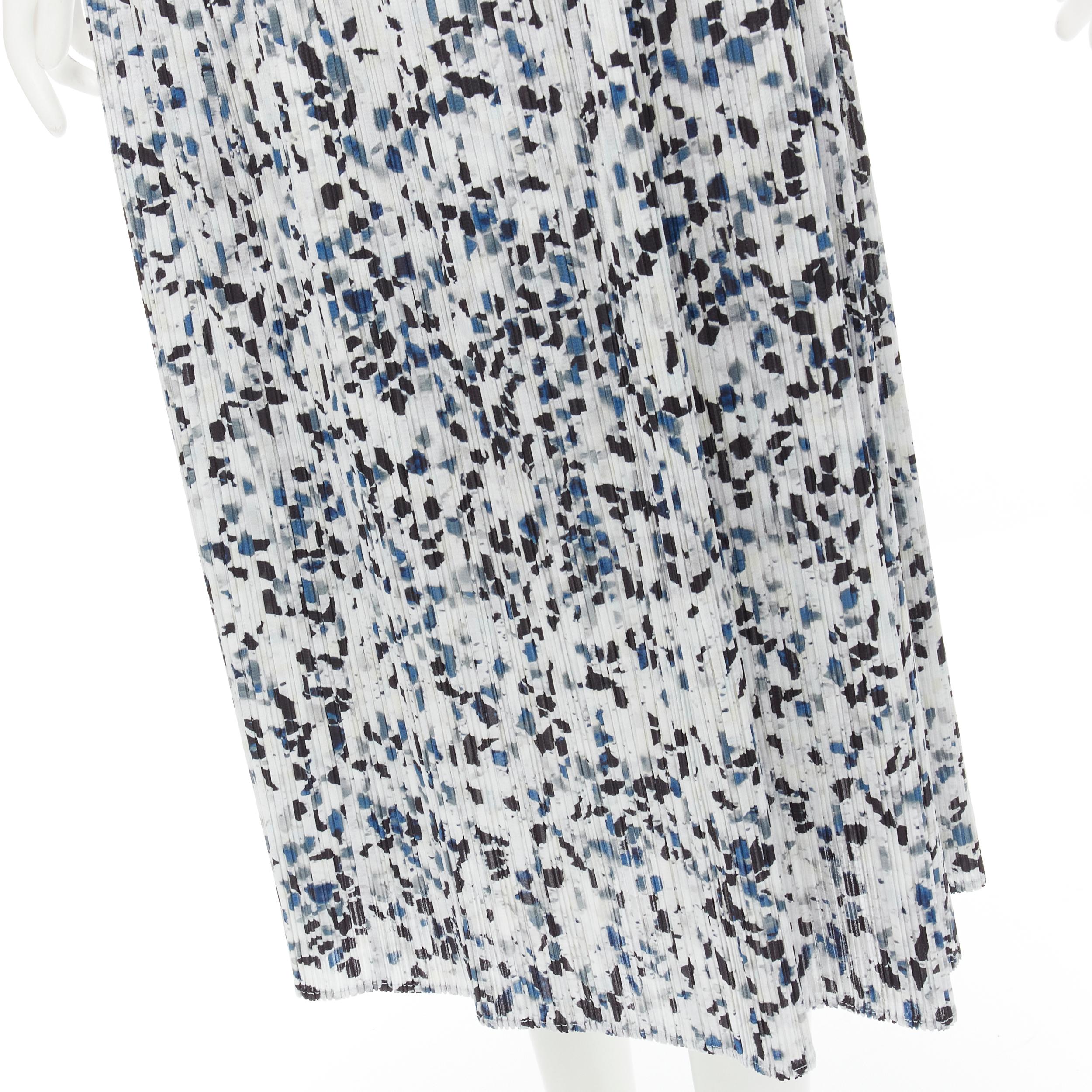 ISSEY MIYAKE PLEATS PLEASE blue grey speckle print backless plisse dress Sz.3 L 1
