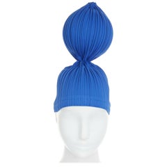 ISSEY MIYAKE PLEATS PLEASE blue pleated single sphere ball bubble statement hat