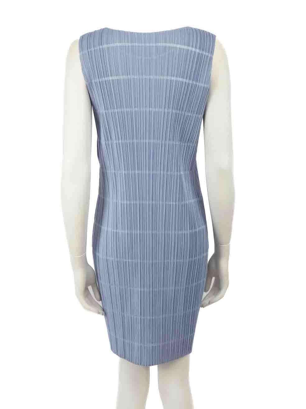 Issey Miyake Pleats Please Blue Plissé Striped Mini Dress Size M In Good Condition In London, GB