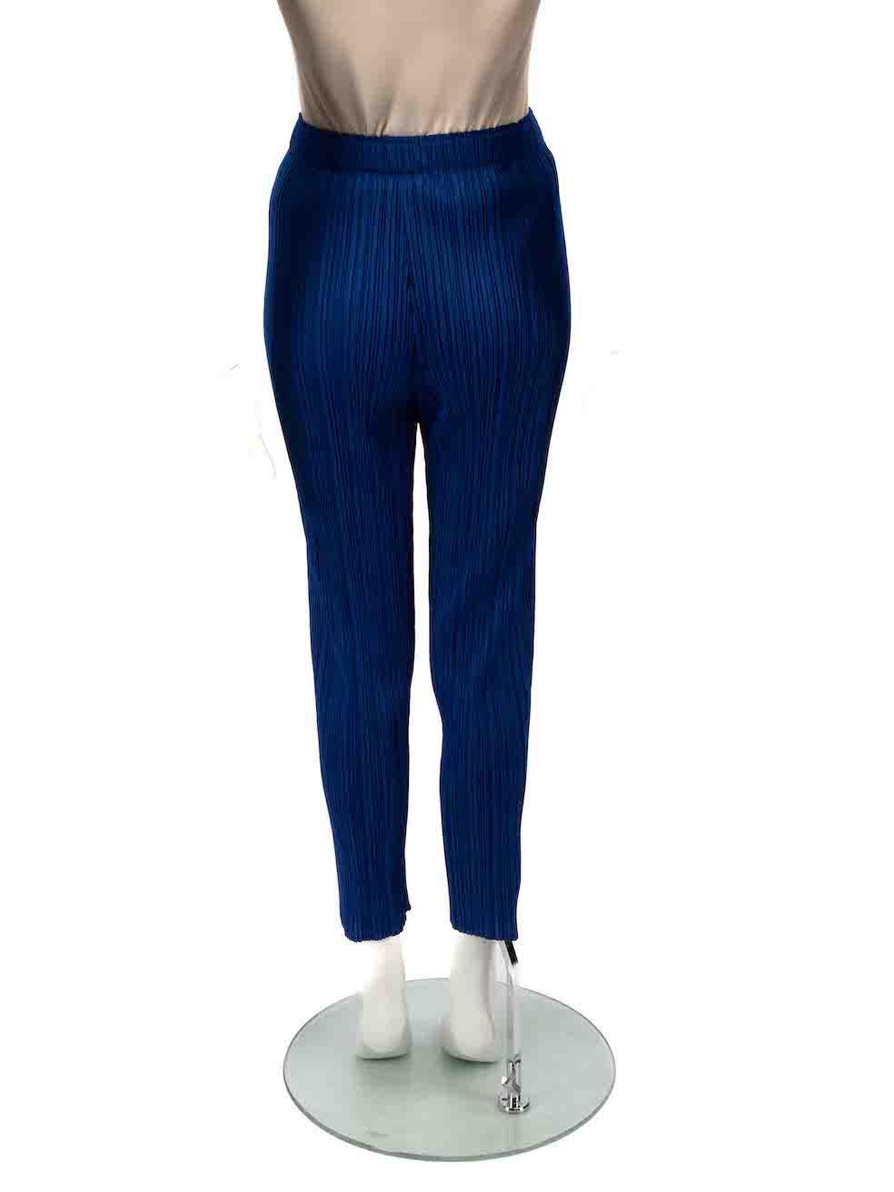 Issey Miyake Pleats Please Blue Slim Fit Pleated Trousers Size XS In Good Condition For Sale In London, GB