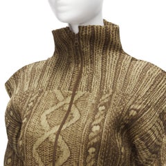 ISSEY MIYAKE PLEATS PLEASE brown tromp loeil cable knit zip up jacket JP4 XL