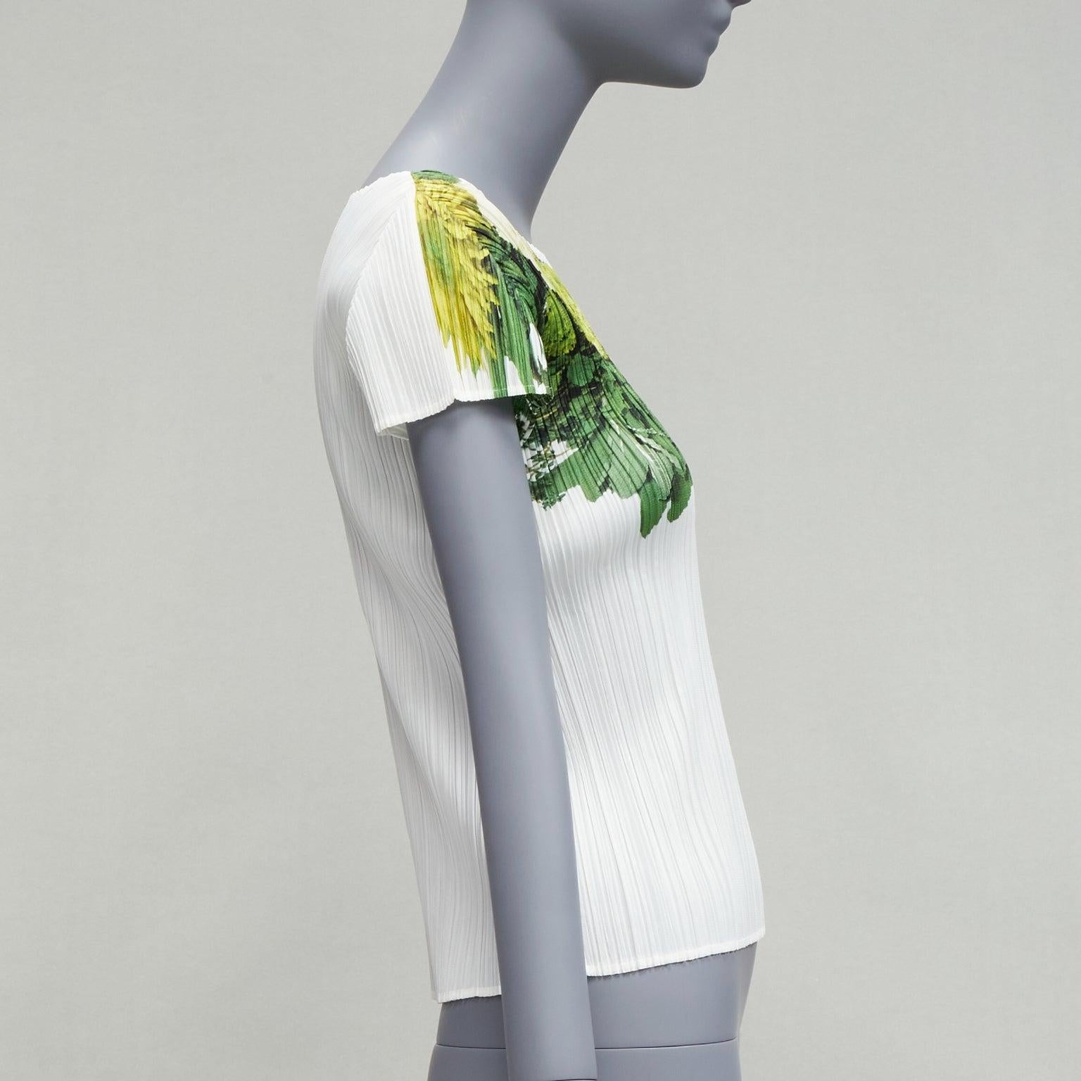 Women's ISSEY MIYAKE Pleats Please cream green bouquet floral neckline plisse top JP3 L