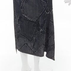 ISSEY MIYAKE PLEATS PLEASE dark blue denim patchwork print pleated skirt JP2 M