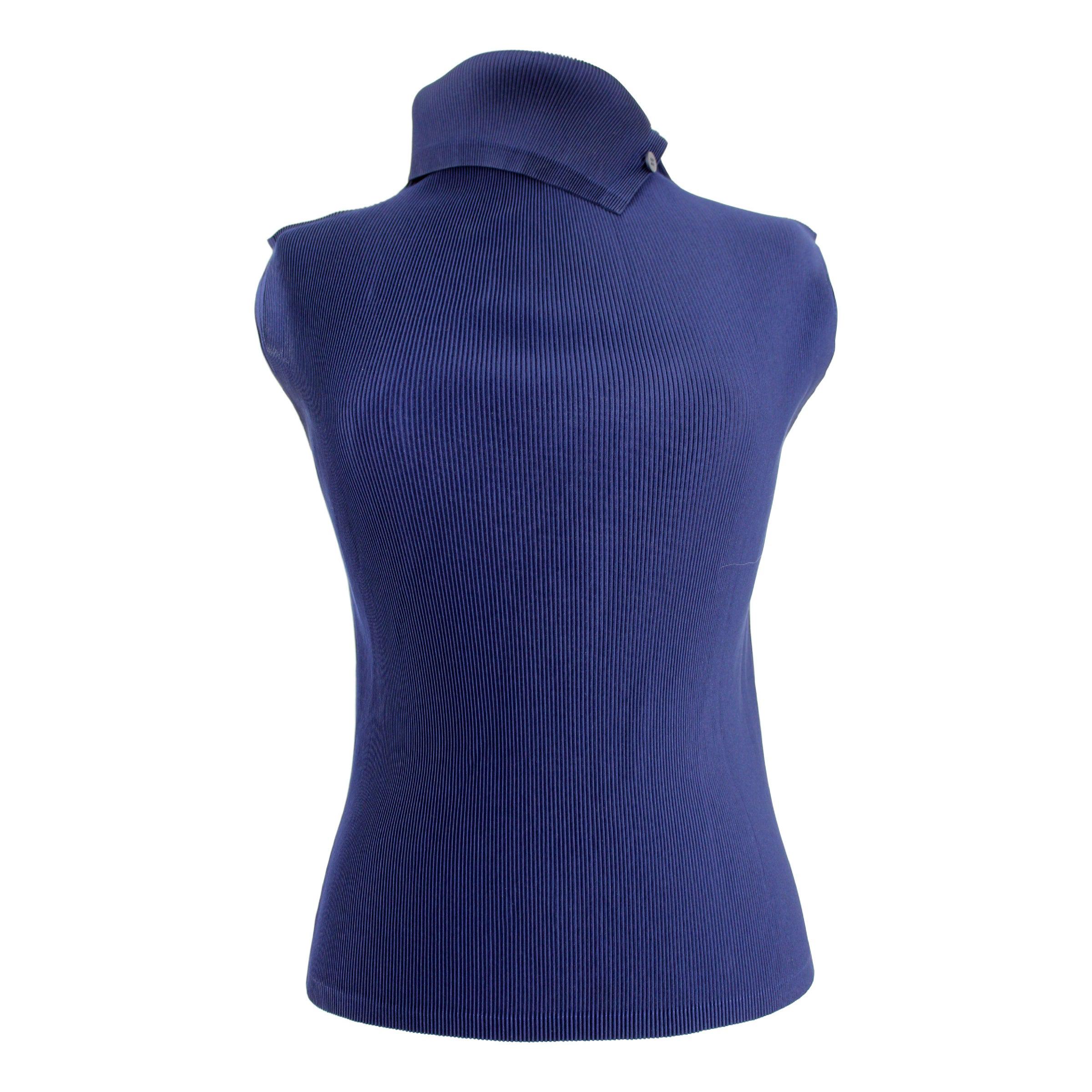 Issey Miyake Pleats Please Dark Blue Pleated Underjacket Shirt 1990s