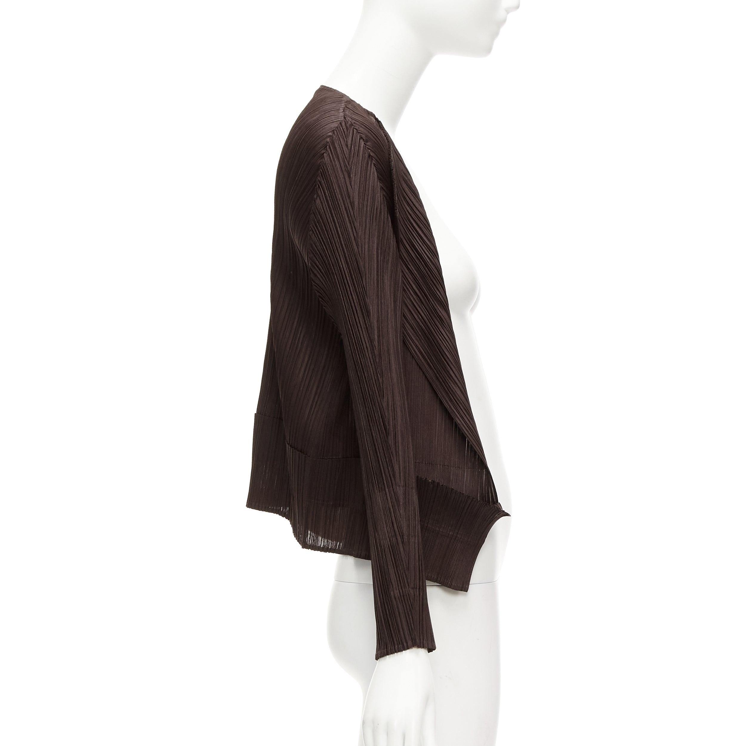ISSEY MIYAKE Pleats Please plisse marrón oscuro corte 3D chaqueta de punto JP3 L en Excelente estado para la venta en Hong Kong, NT