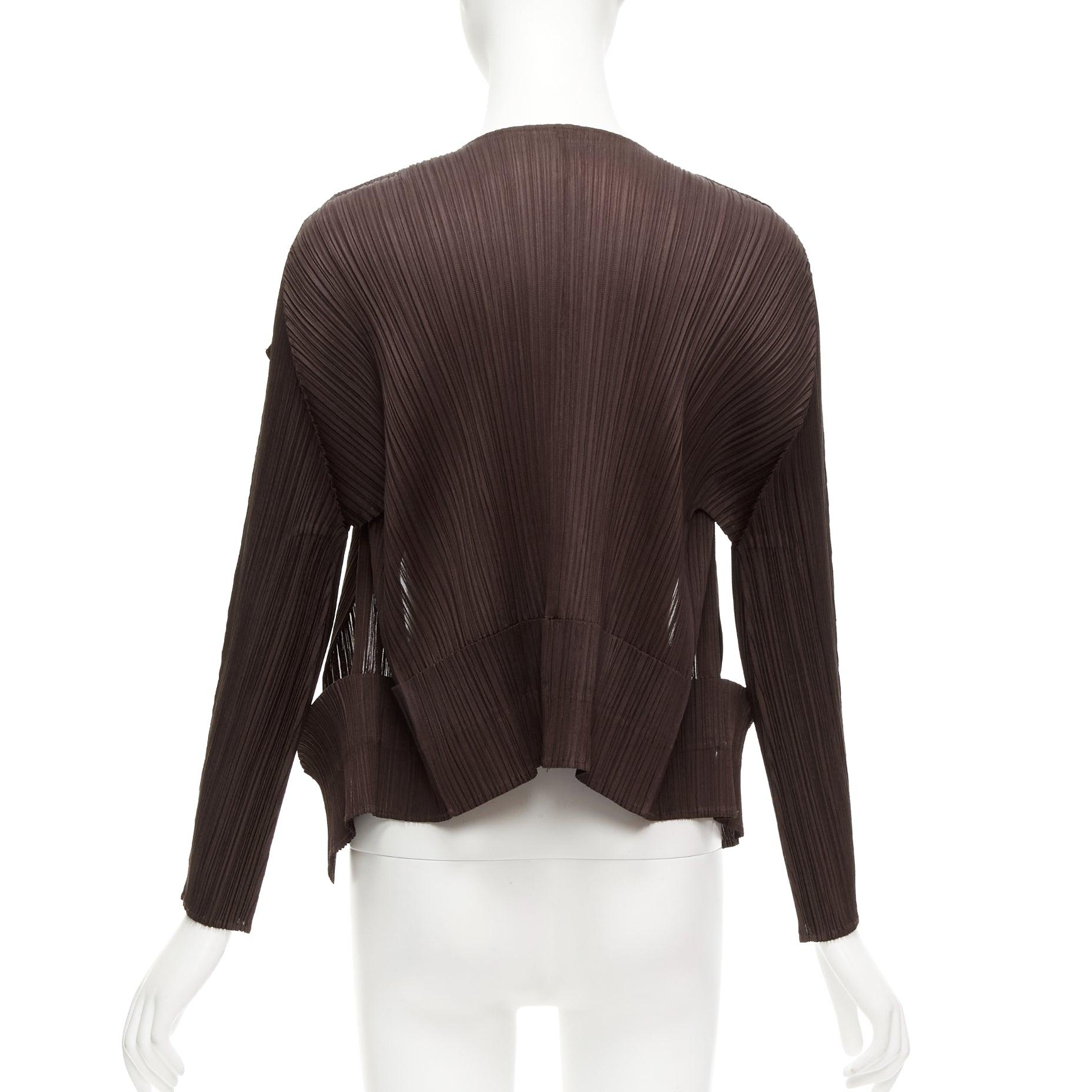 De las mujeres ISSEY MIYAKE Pleats Please plisse marrón oscuro corte 3D chaqueta de punto JP3 L en venta