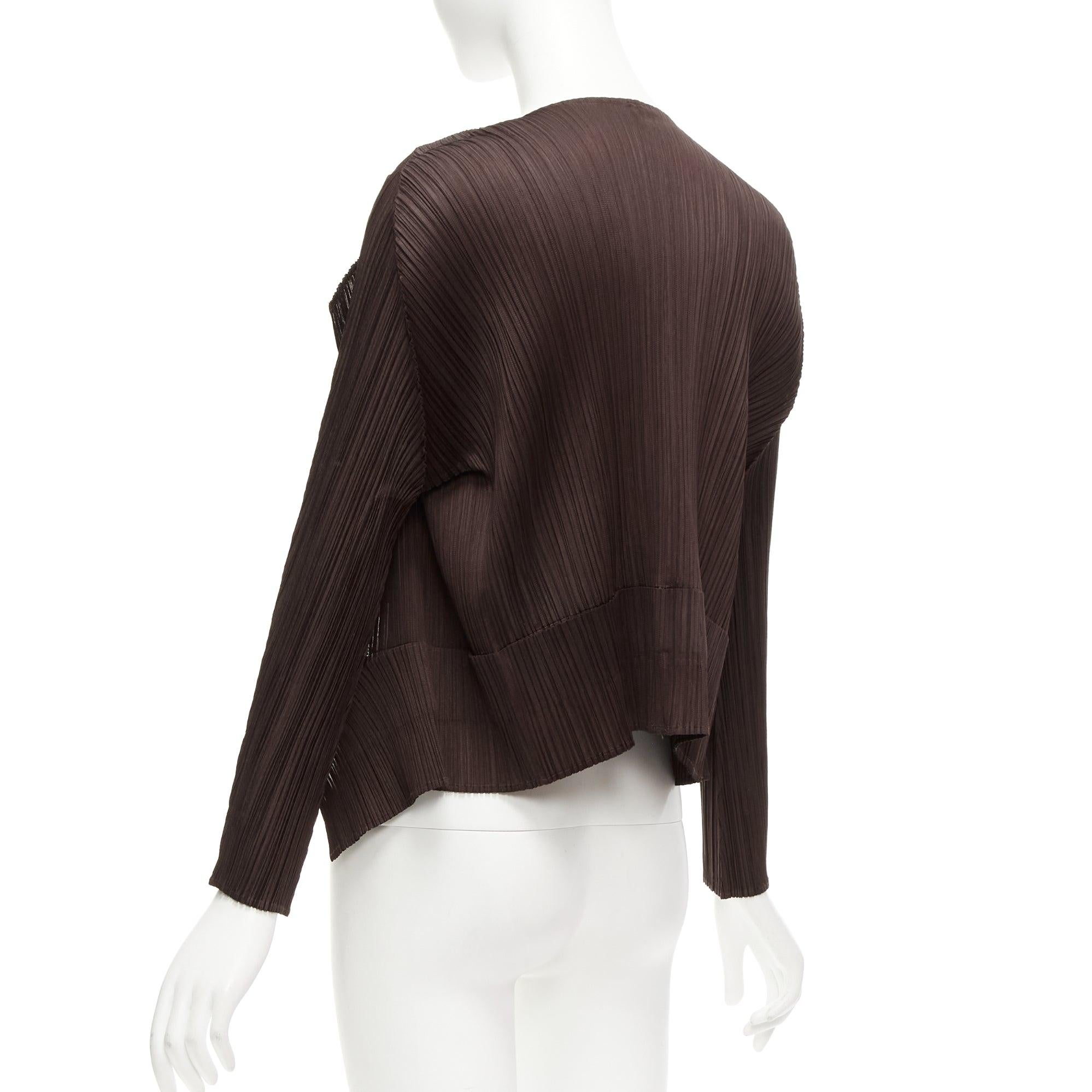 ISSEY MIYAKE Pleats Please plisse marrón oscuro corte 3D chaqueta de punto JP3 L en venta 1