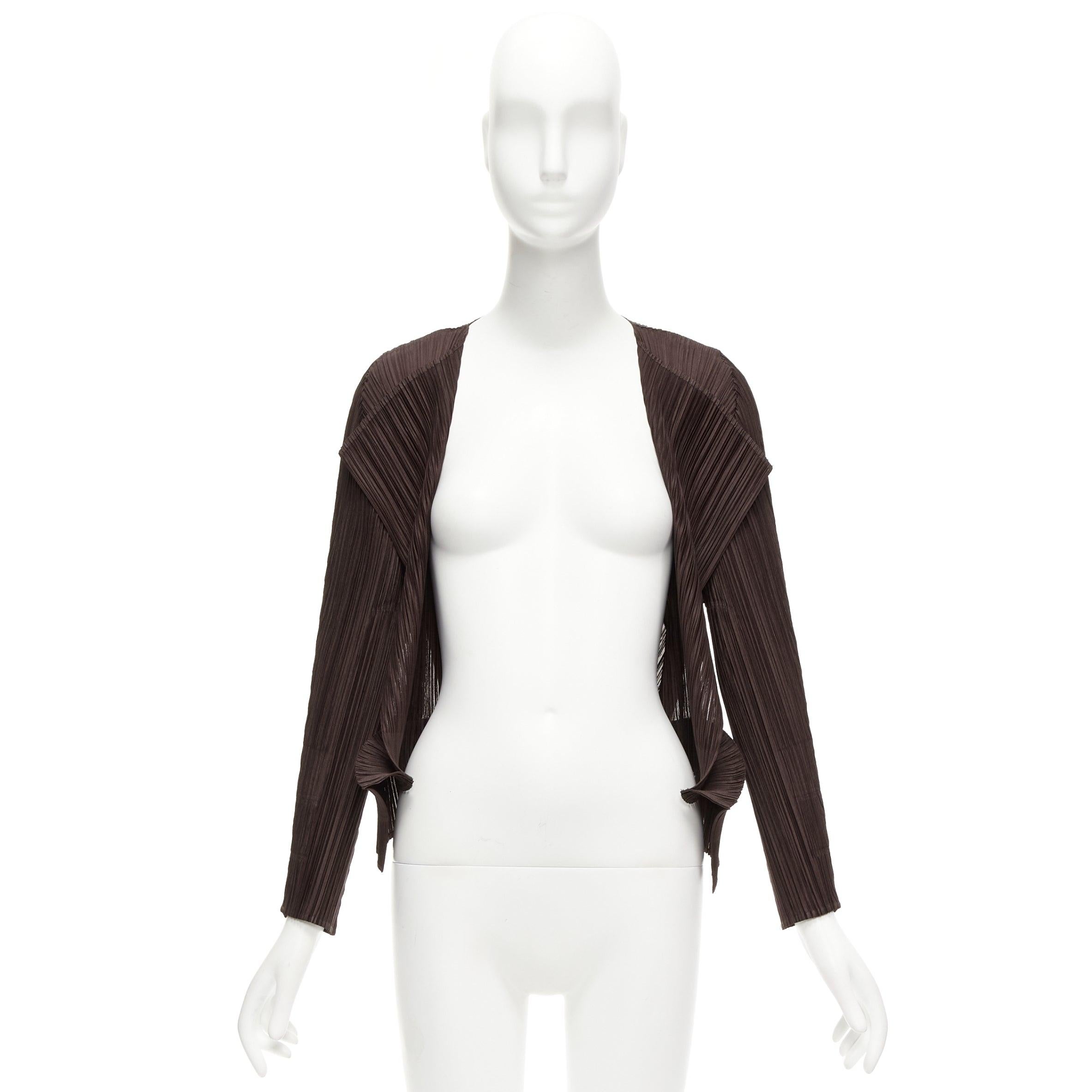 ISSEY MIYAKE Pleats Please plisse marrón oscuro corte 3D chaqueta de punto JP3 L en venta 4