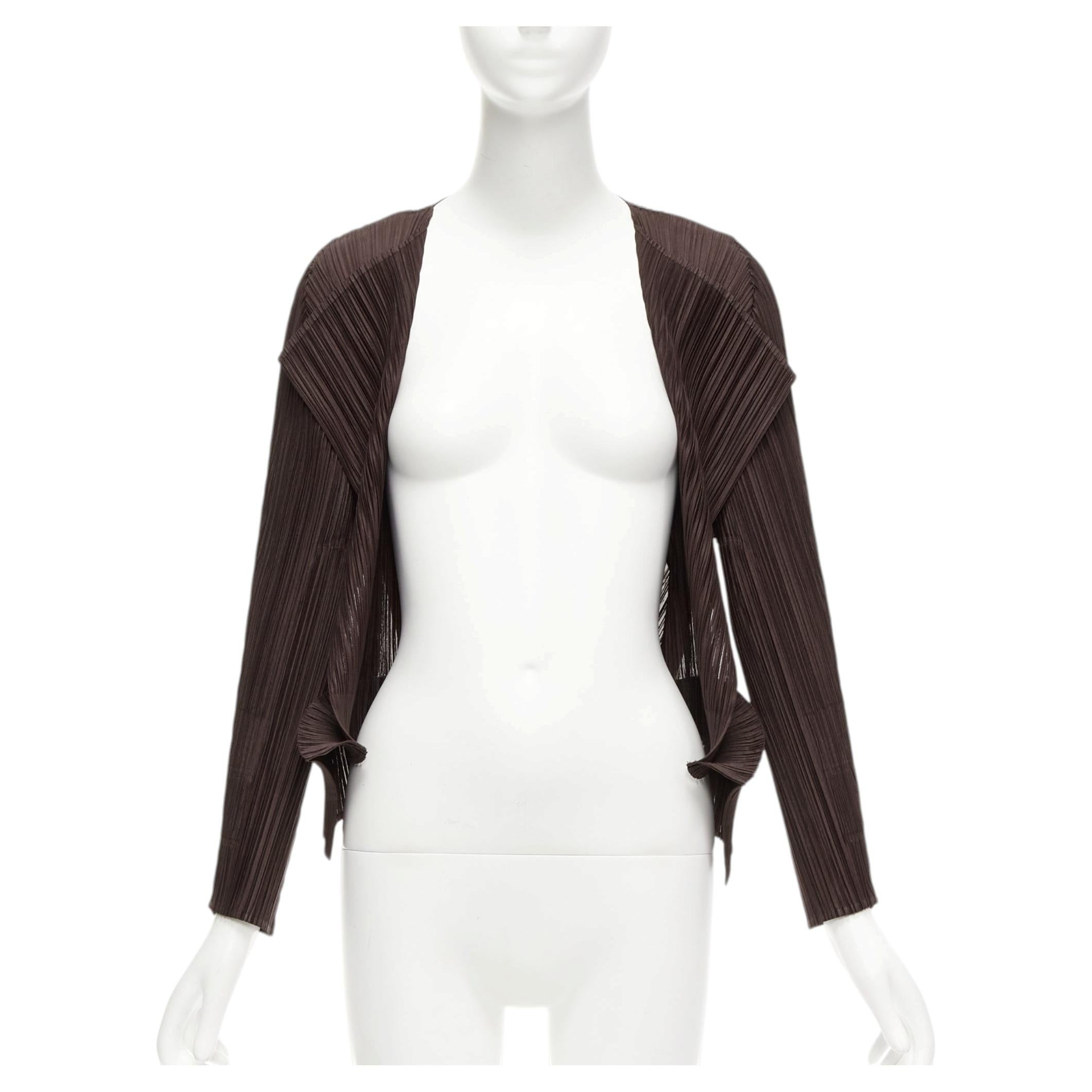 ISSEY MIYAKE Pleats Please dark brown plisse 3D cut cardigan jacket JP3 L