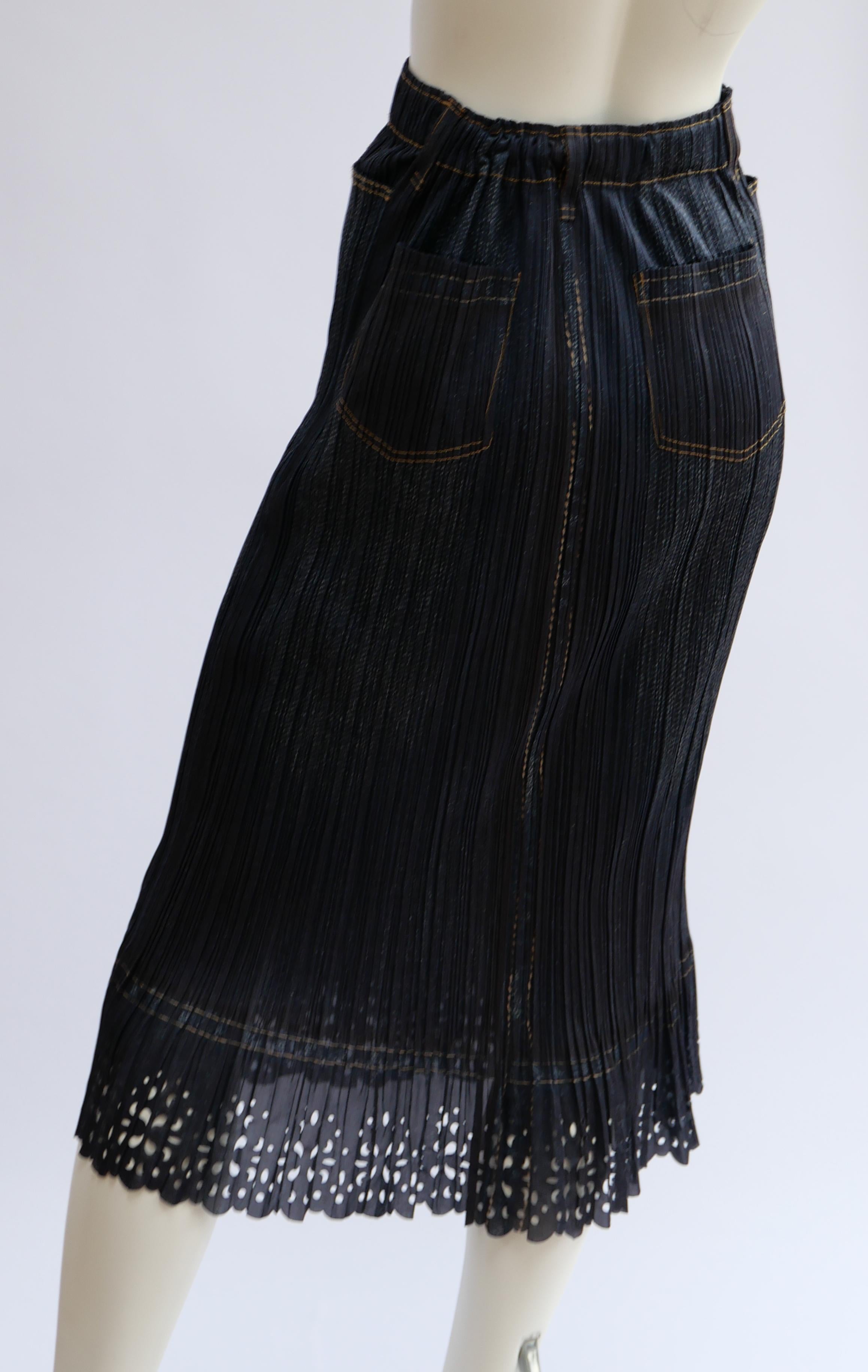 Issey Miyake Pleats Please Denim Printed Skirt  In Good Condition In London, GB
