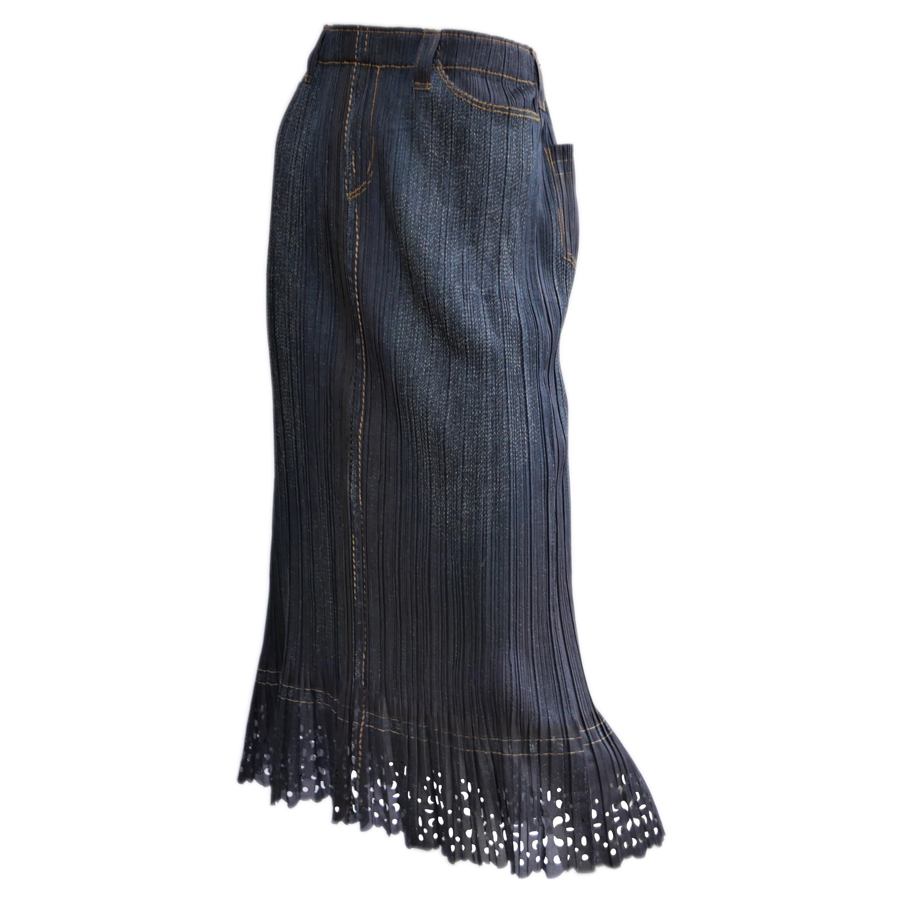 Kleren Afwijken salami Issey Miyake Pleats Please Denim Printed Skirt at 1stDibs | pleats please  skirts