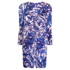 Retro Issey Miyake Pleats Please Floral Blue Tropical Abstract Pleated Jacket Dress