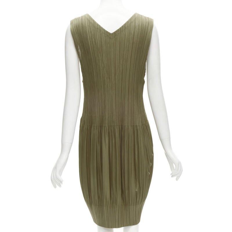 ISSEY MIYAKE PLEATS PLEASE gold V neck bubble skirt pleated plisse dress JP4 XL For Sale 1