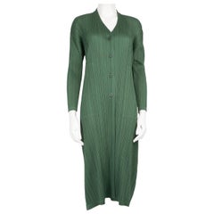 Issey Miyake Pleats Please Green Pleated Midi Long Sleeve Coat Size S