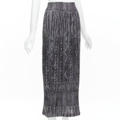 ISSEY MIYAKE PLEATS PLEASE grey black cable knit print pleated midi skirt JP2 M