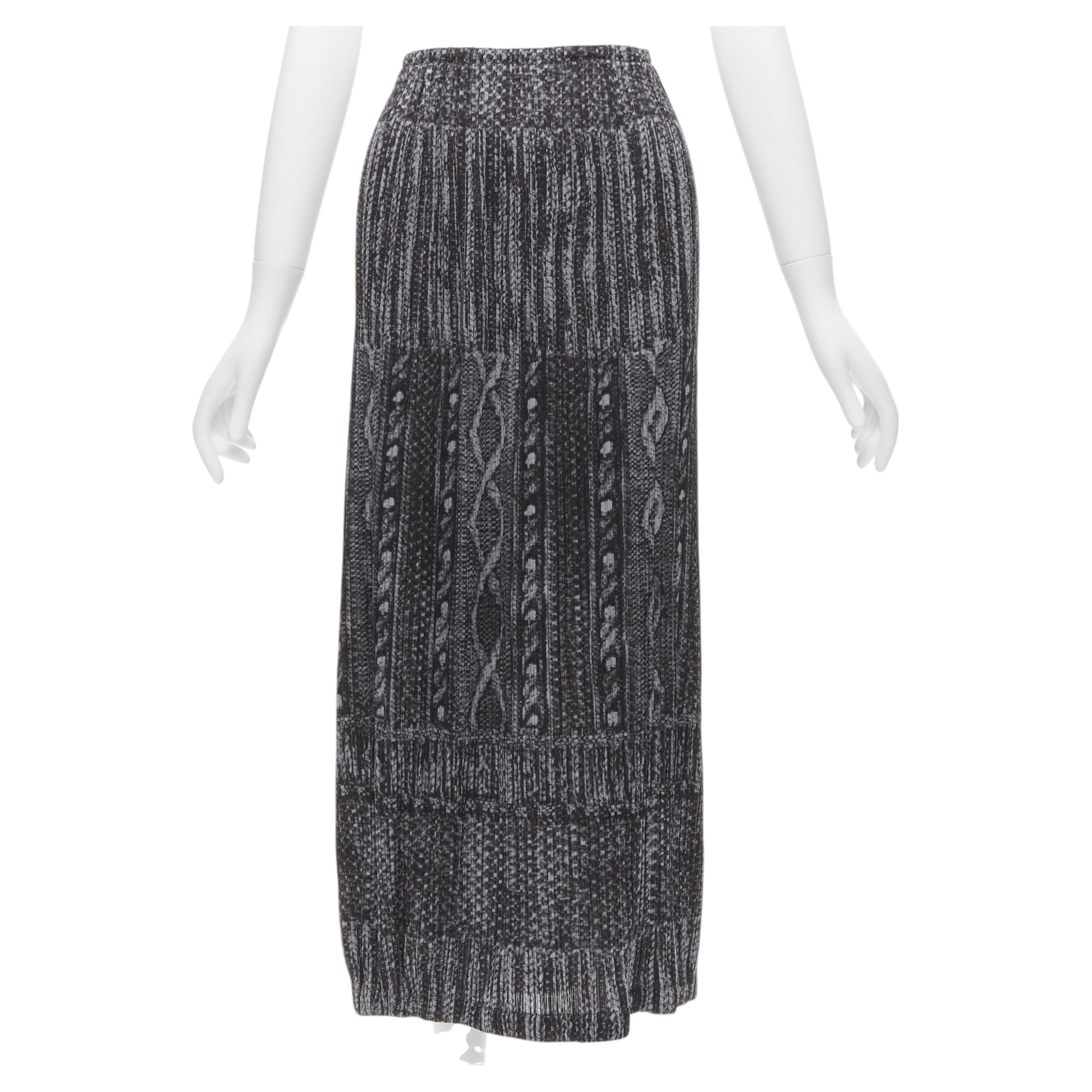 Pre-owned Issey Miyake Pleats Please Grey Black Cable Knit Print Pleated Midi Skirt Jp2 M In Gray
