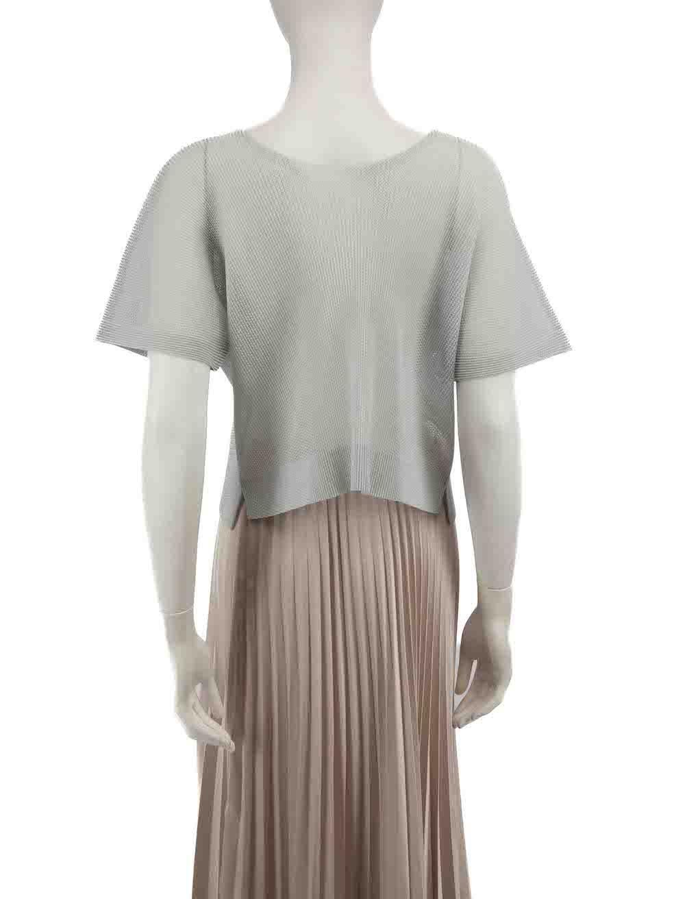 Issey Miyake Pleats Please Grey Mesh Round Neck Sheer Top Size M In New Condition In London, GB