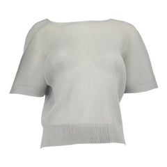 Issey Miyake Pleats Please Grey Mesh Round Neck Sheer Top Size M