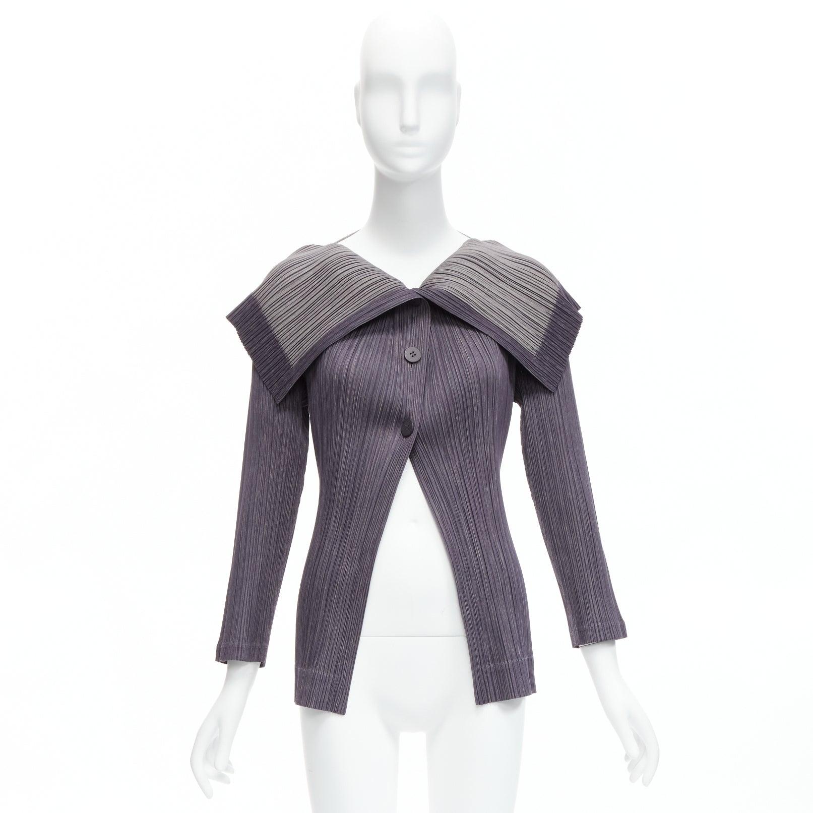 ISSEY MIYAKE PLEATS PLEASE grey purple wide collar pleated plisse jacket 5