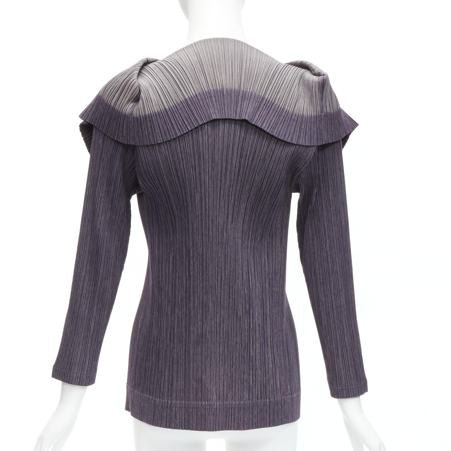 Women's ISSEY MIYAKE PLEATS PLEASE grey purple wide collar pleated plisse jacket