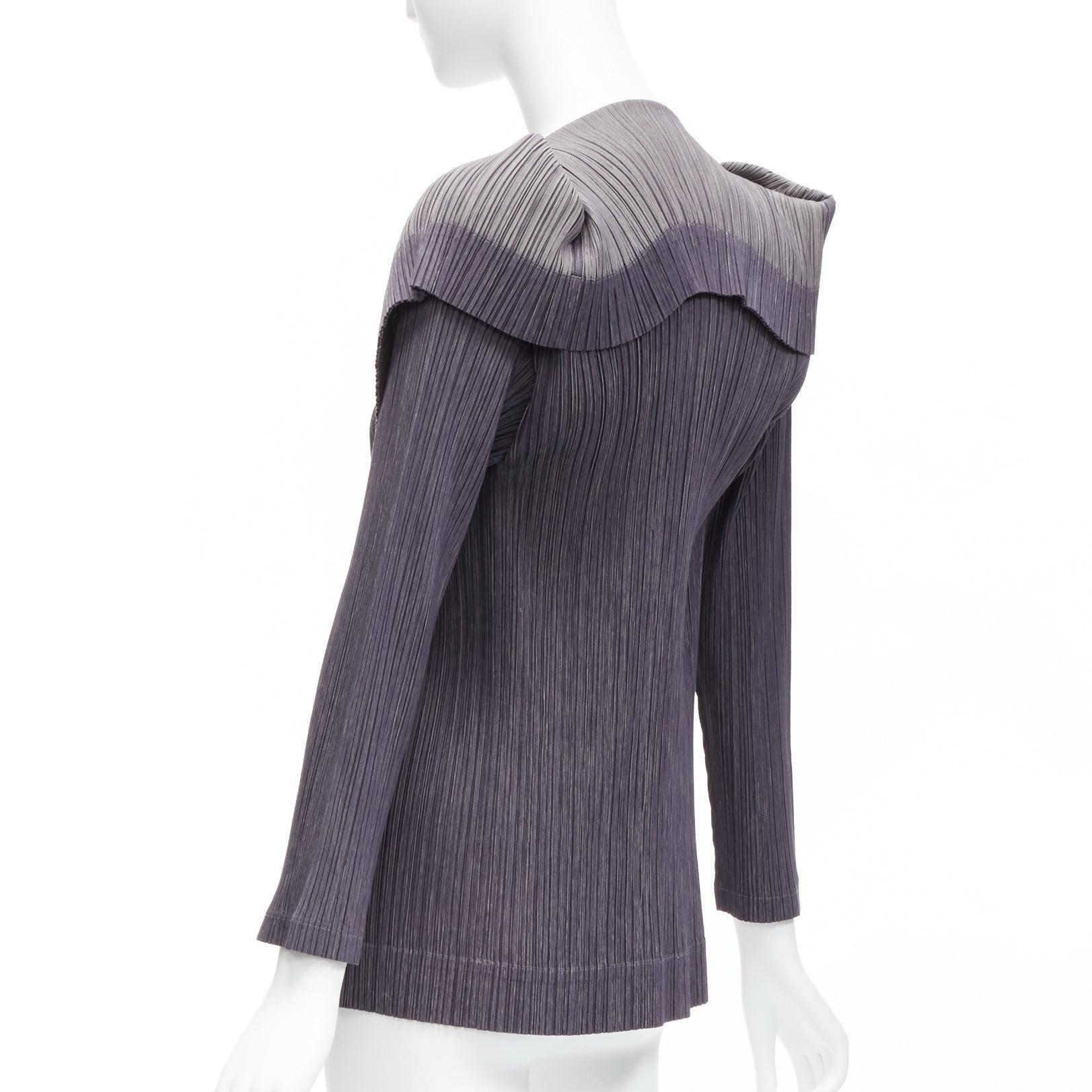 ISSEY MIYAKE PLEATS PLEASE grey purple wide collar pleated plisse jacket 1