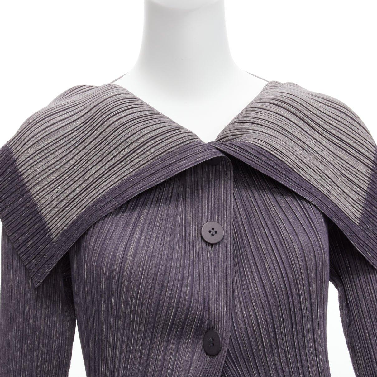ISSEY MIYAKE PLEATS PLEASE grey purple wide collar pleated plisse jacket 2