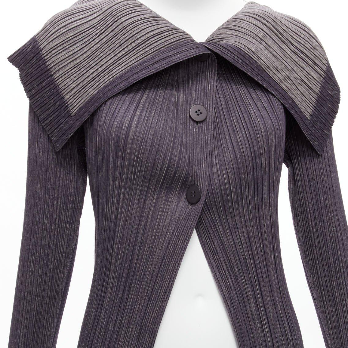 ISSEY MIYAKE PLEATS PLEASE grey purple wide collar pleated plisse jacket 3