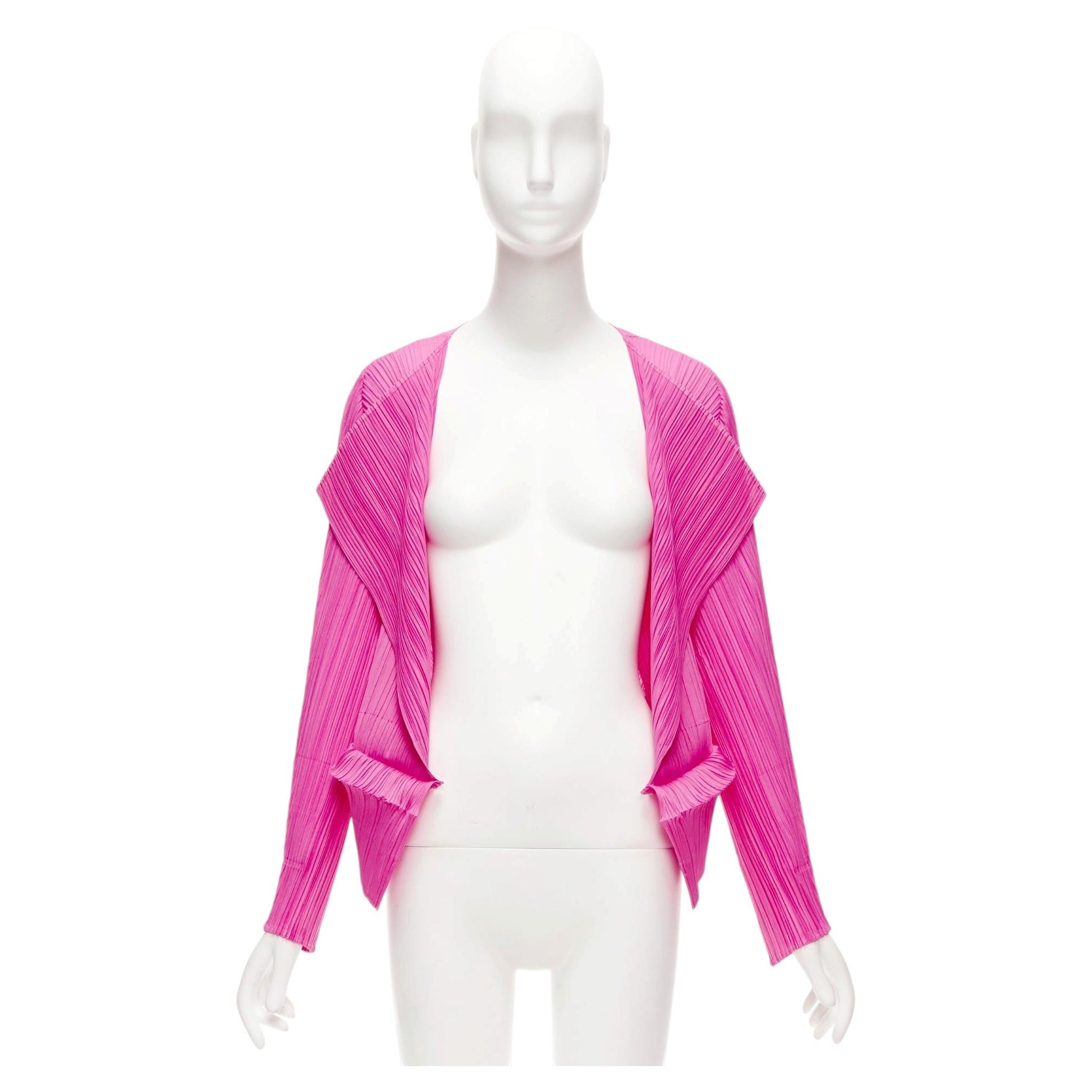 Pre-owned Issey Miyake Pleats Please Hot Pink Pleated 3d Cut Hem Cardigan Jacket Jp3 L