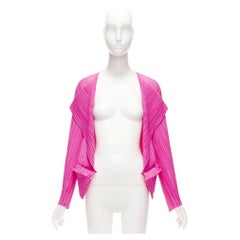 ISSEY MIYAKE Pleats Please hot pink pleated 3D cut hem cardigan jacket JP3 L