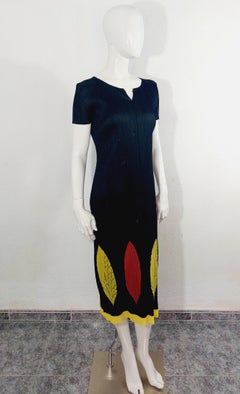 Issey Miyake Pleats Please Japanese Kimono Leaf Leaves Floral Cocktail Dress