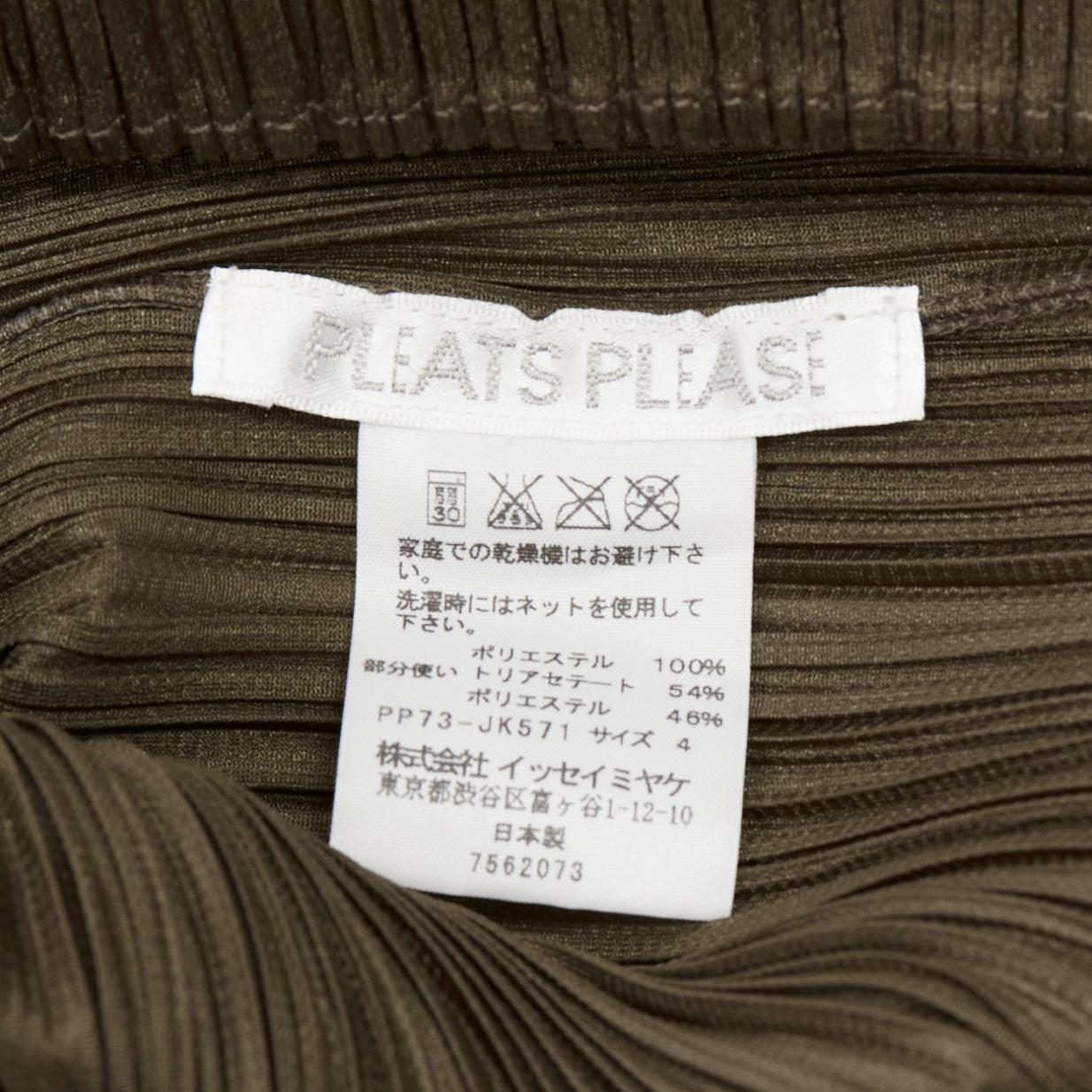 ISSEY MIYAKE Gilet Pleats Please kaki plisse orange broderie encolure JP4 XL en vente 3