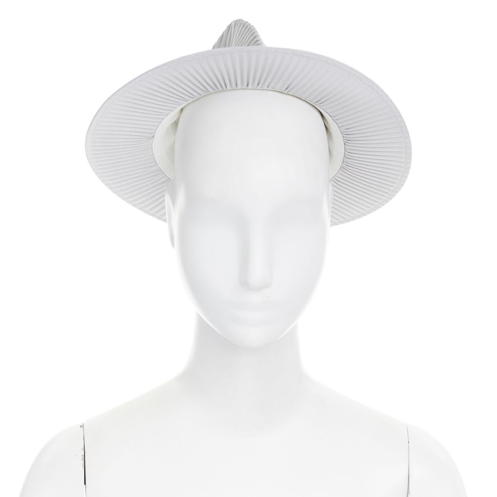 ISSEY MIYAKE PLEATS PLEASE light grey pleated wide brim statement boater hat 
Reference: TGAS/A02724 
Brand: Issey Miyake 
Material: Fabric 
Color: Grey 
Pattern: Solid 
Extra Detail: Signature pleated polyester. Light grey. Wide brim. Soft draped