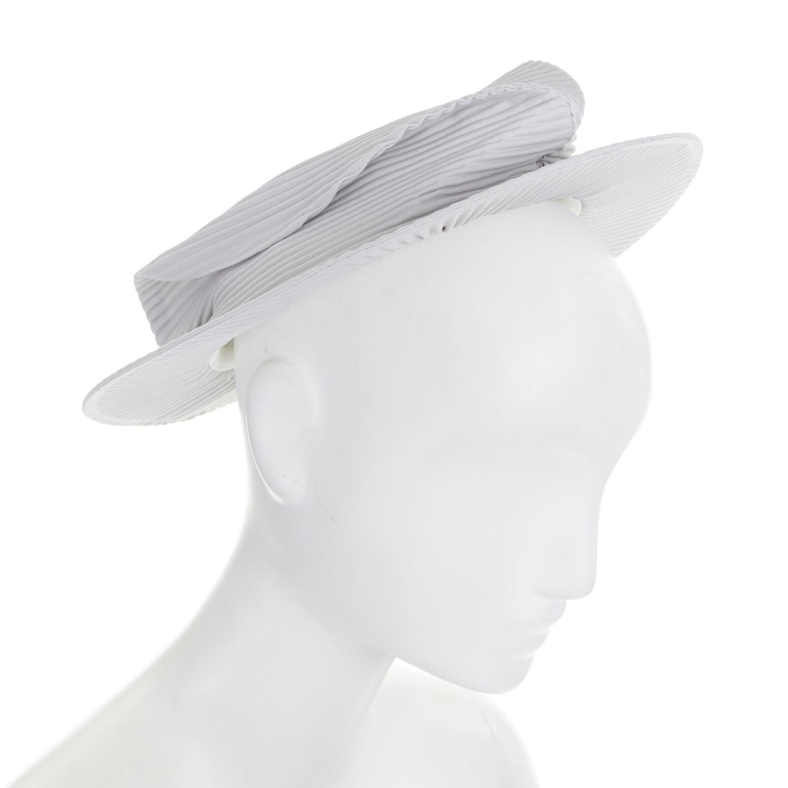 Gray ISSEY MIYAKE PLEATS PLEASE light grey pleated wide brim statement boater hat