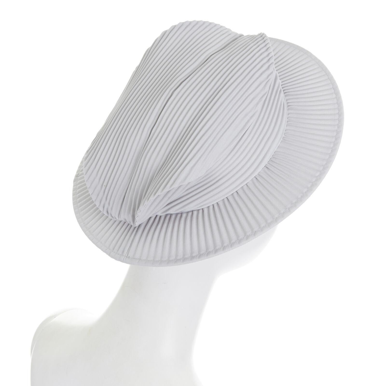 ISSEY MIYAKE PLEATS PLEASE light grey pleated wide brim statement boater hat In Good Condition In Hong Kong, NT