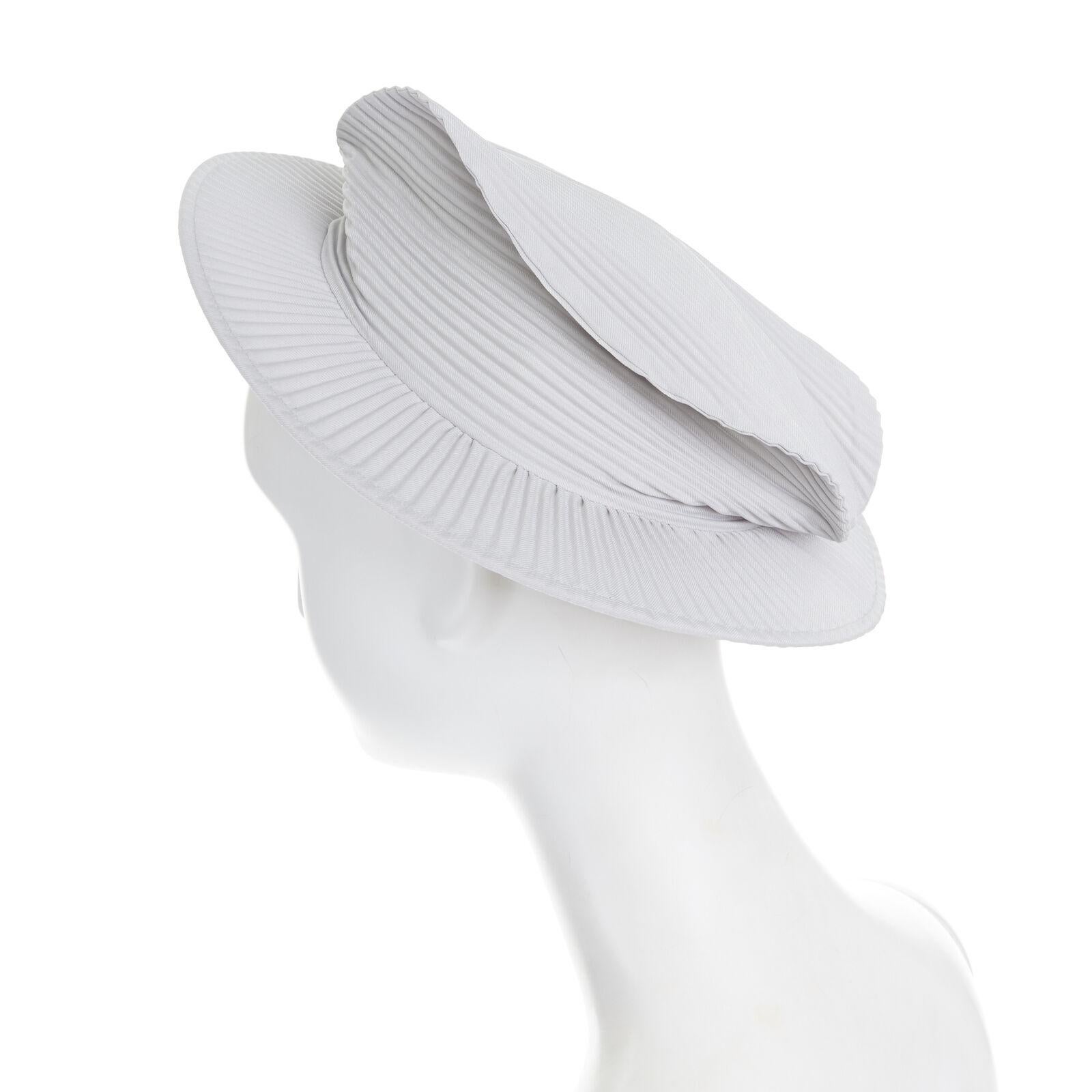 Women's ISSEY MIYAKE PLEATS PLEASE light grey pleated wide brim statement boater hat