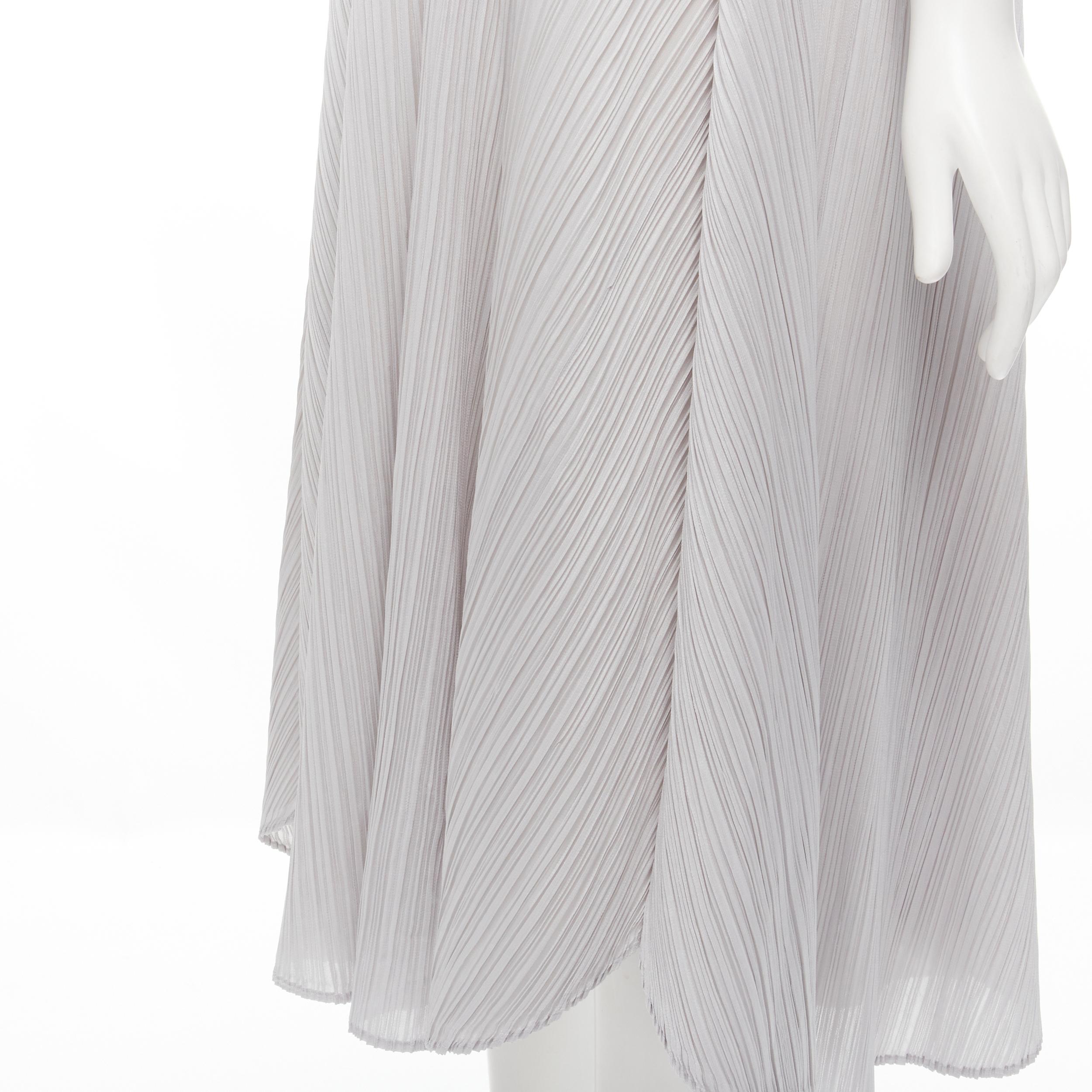Women's ISSEY MIYAKE Pleats Please light grey plisse A-line curved hem midi dress Sz.3 L