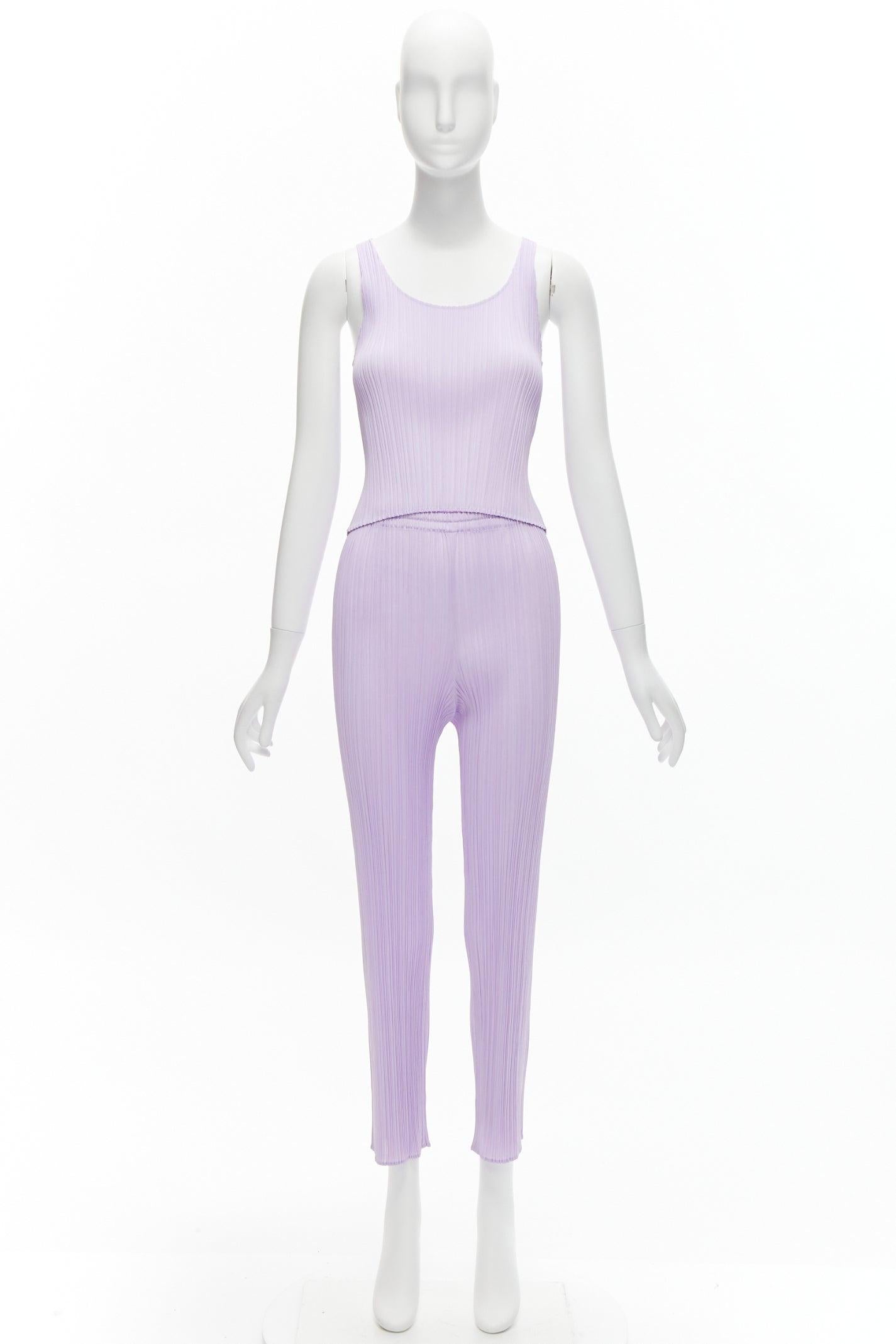 ISSEY MIYAKE Pleats Please lilac purple plisse tank top slim pants set F 8