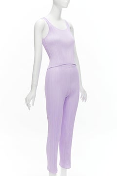 ISSEY MIYAKE Pleats Please lilac purple plisse tank top slim pants set F