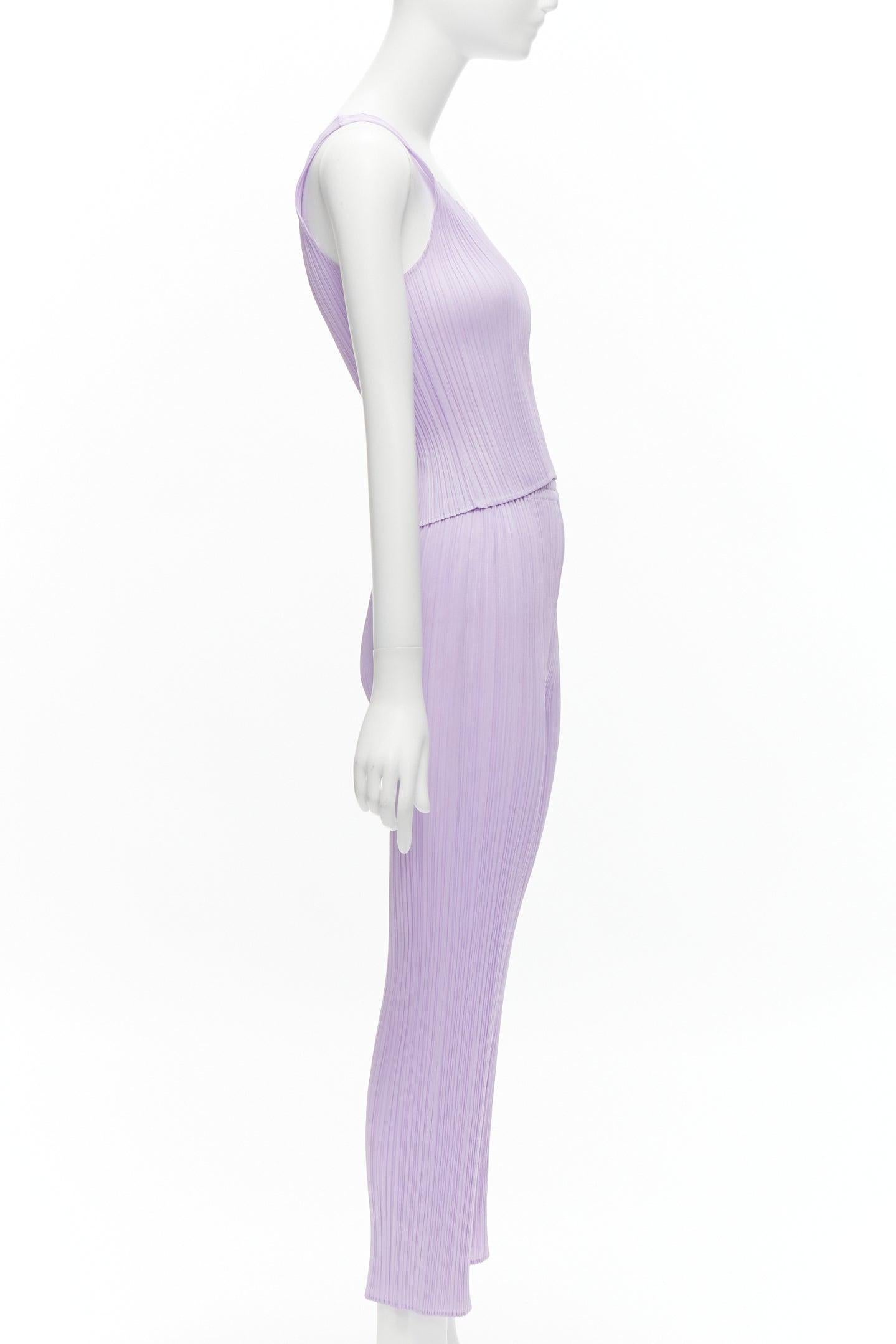 ISSEY MIYAKE Pleats Please lilac purple plisse tank top slim pants set F In Good Condition In Hong Kong, NT