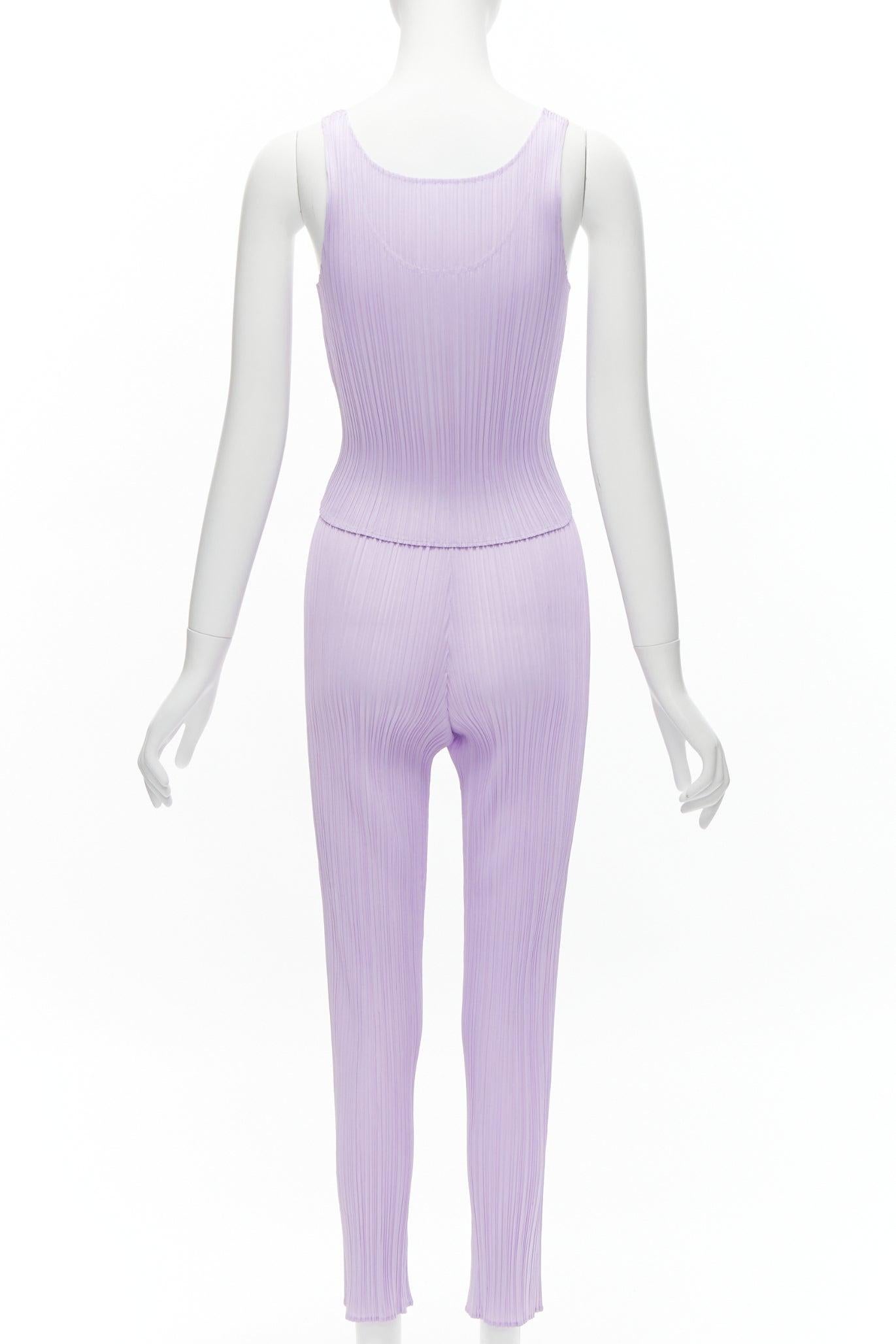 Women's ISSEY MIYAKE Pleats Please lilac purple plisse tank top slim pants set F