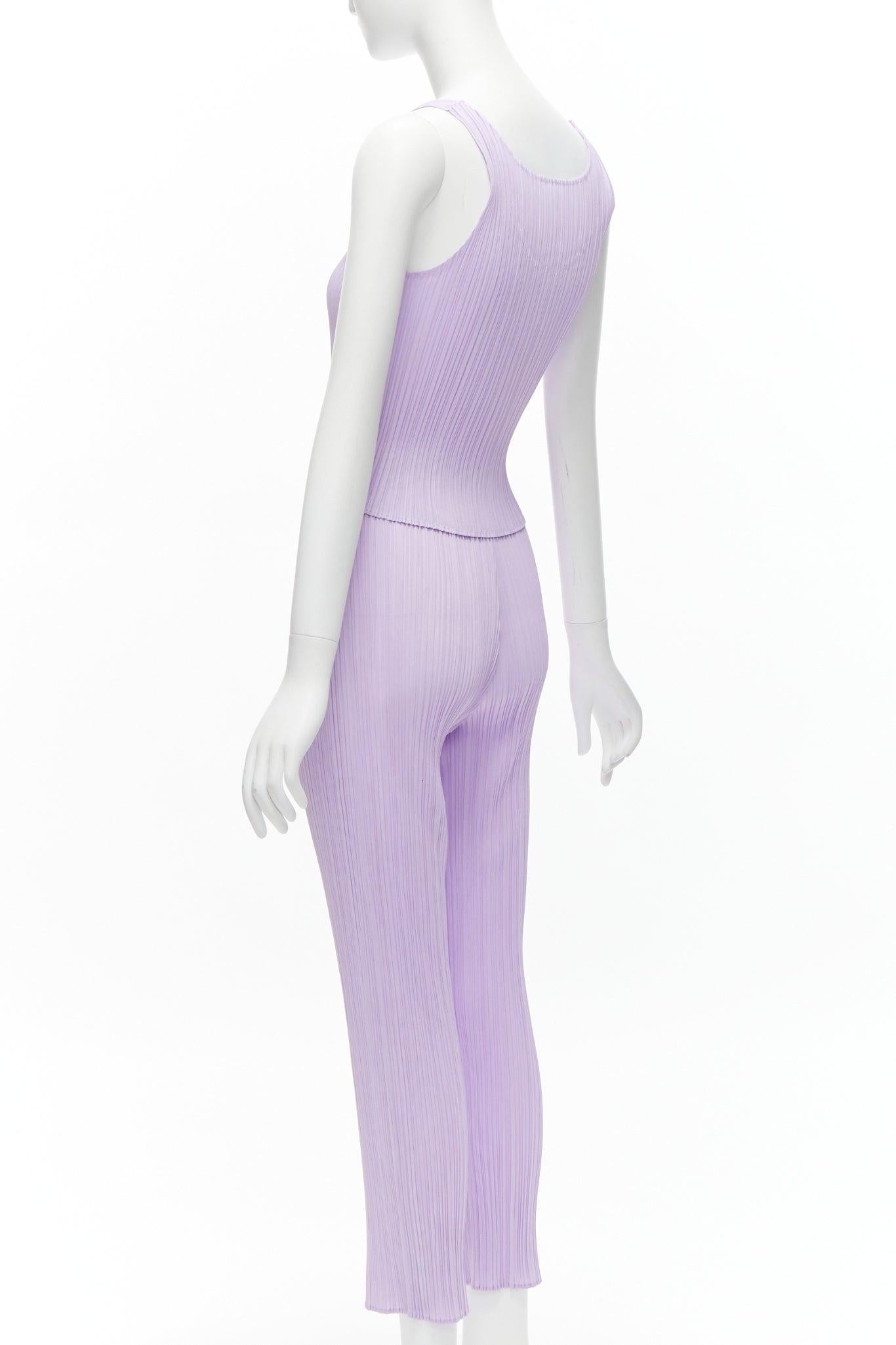 ISSEY MIYAKE Pleats Please lilac purple plisse tank top slim pants set F 1