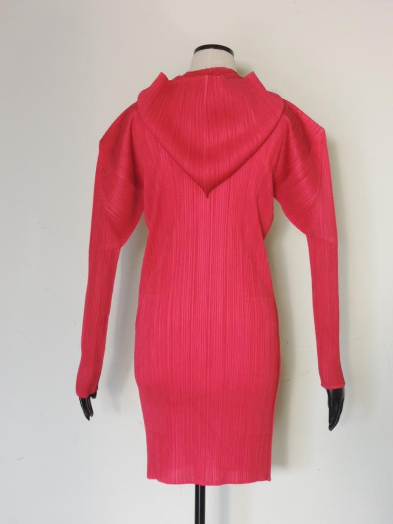 Issey Miyake Pleats Please Magenta Hooded Coat For Sale at 1stDibs