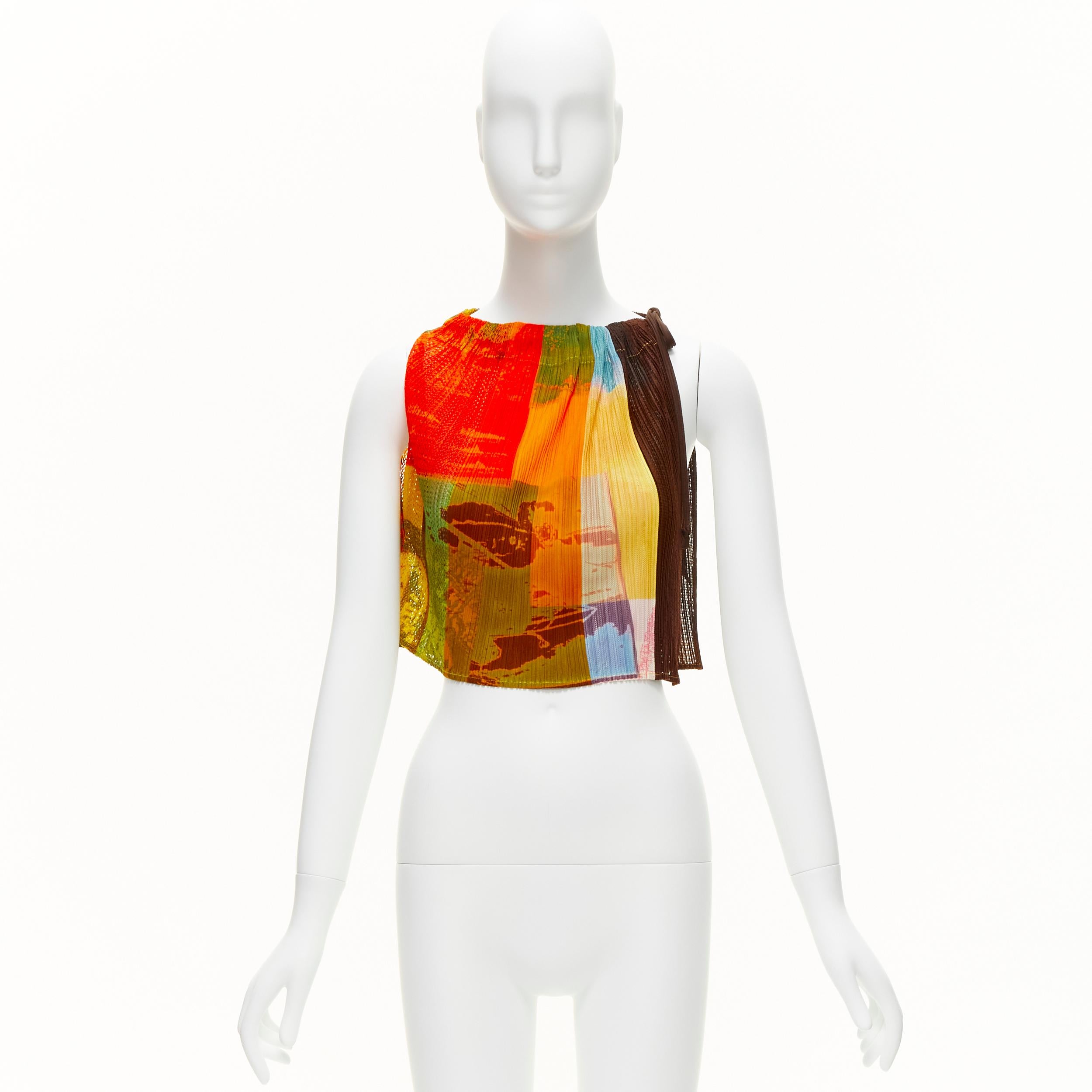 ISSEY MIYAKE PLEATS PLEASE multicolour print drawstring paperbag vest top For Sale 6