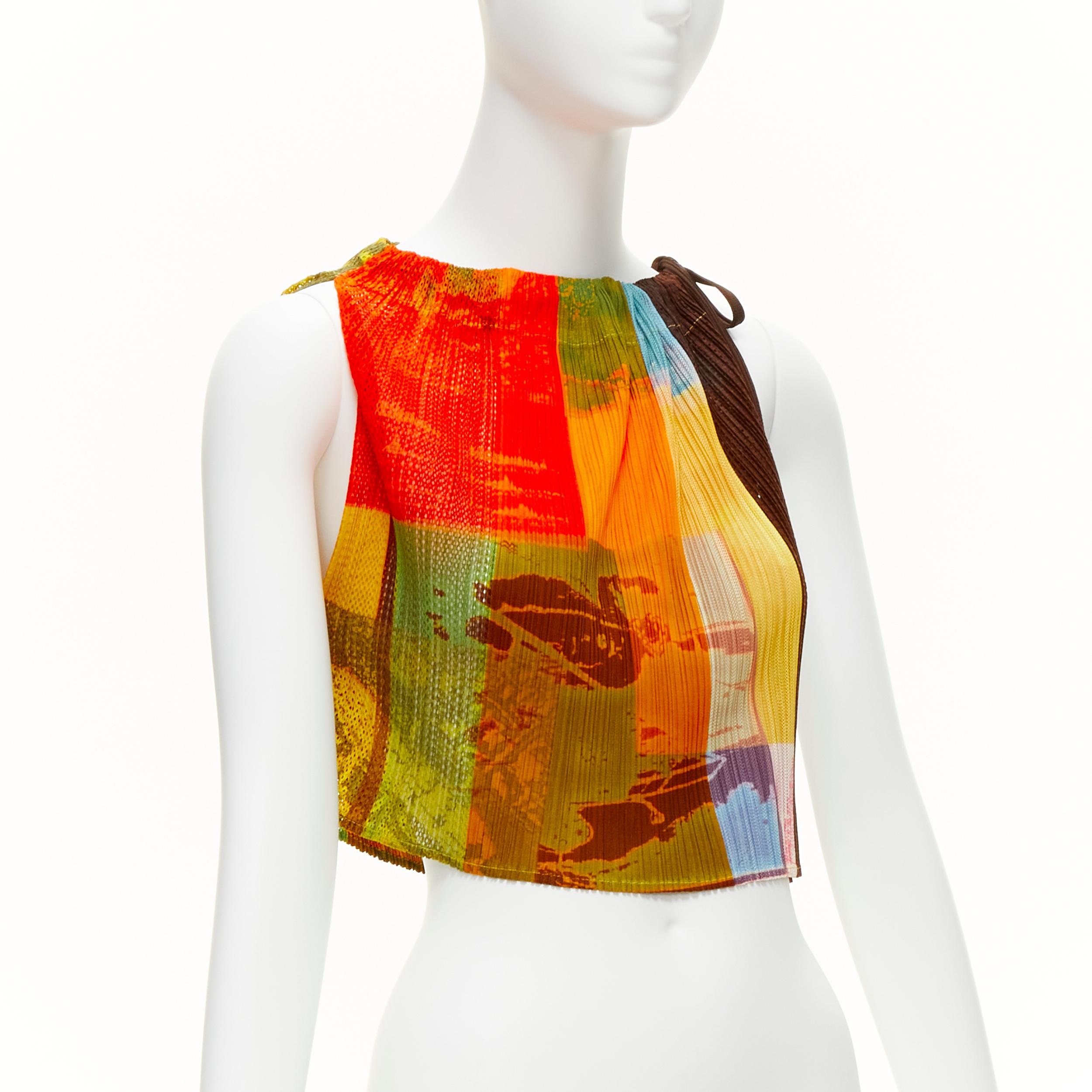 ISSEY MIYAKE PLEATS PLEASE multicolour print drawstring paperbag vest top In Excellent Condition For Sale In Hong Kong, NT
